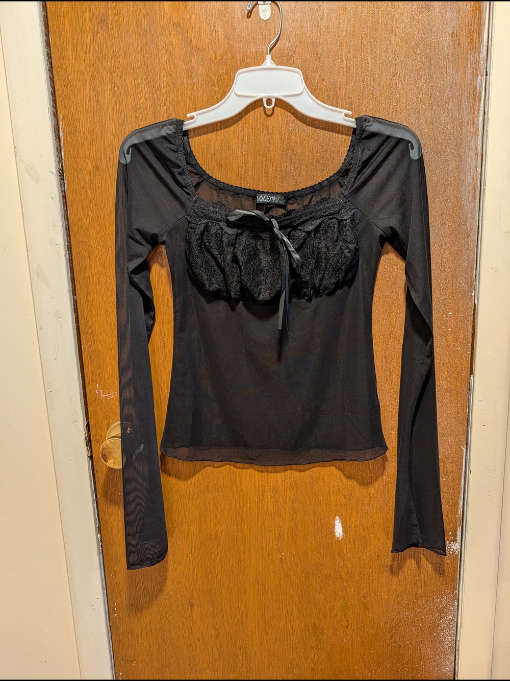 Dolls Kill Widow Black Sheer Long-Sleeve Lace-Trim Top